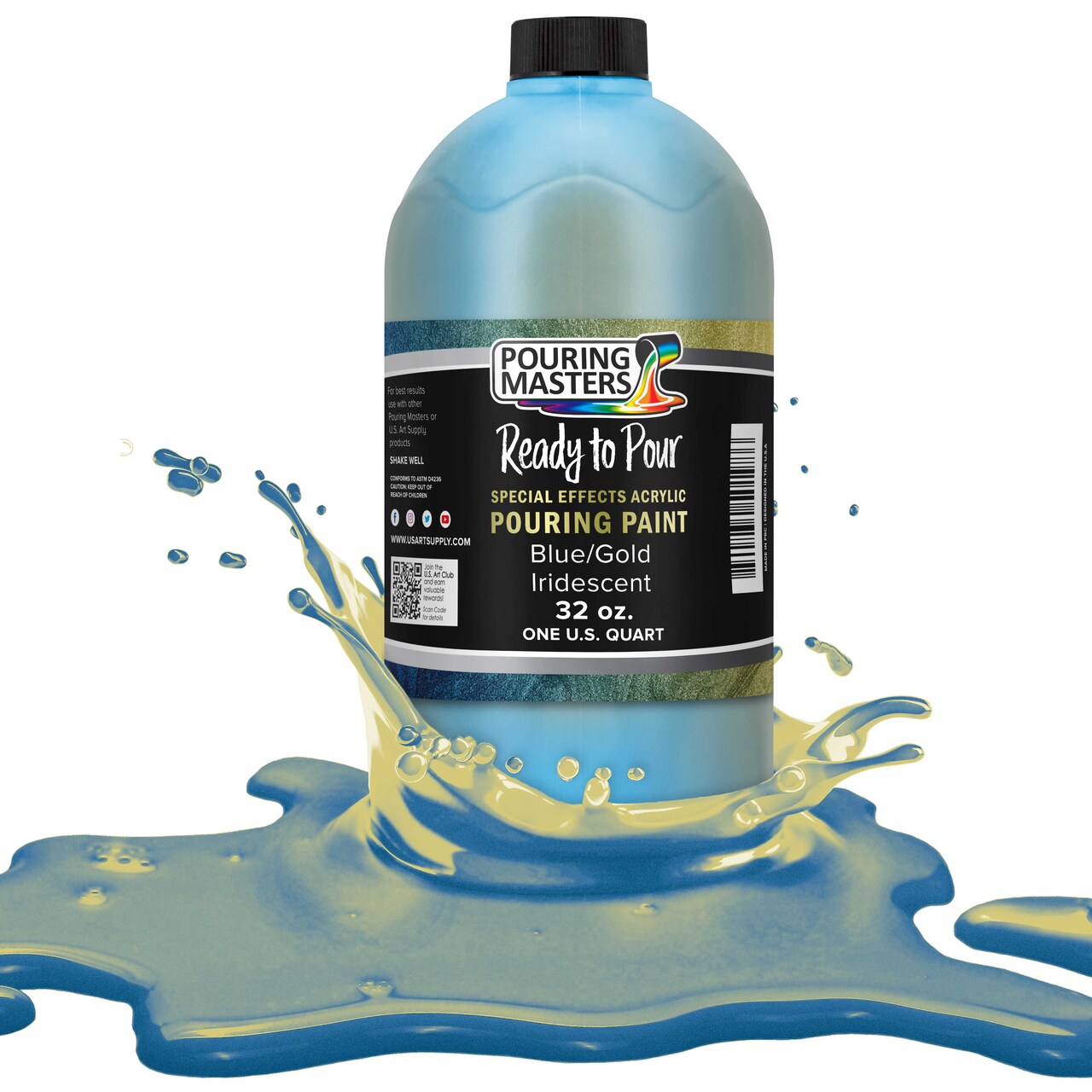 Pouring Masters Blue/Gold Iridescent Special Effectsr Acrylic Pouring Paint - Premium 32-Ounce Pre-Mixed Fluid Acrylic Paint - Fluid Art Supplies for Canvas, Wood, Paper, Tile & Rocks